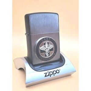 Zippo Lighter With A Last Responder Medallion Silver And Black, Pipe Insert